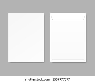 Realistic Blank White Paper Envelopes. Paper Envelope Mockup Vector Isolate On Grey Background. Vector Template For Business And Branding Identity.