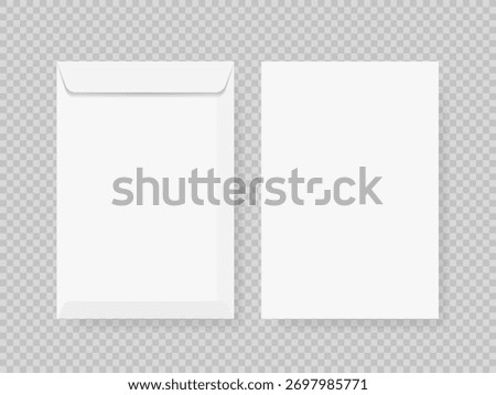 Realistic blank white paper envelopes. Paper envelope mockup vector isolate on grey background. Vector template for business and branding identity.
