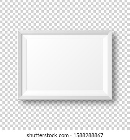Realistic blank white picture frame with shadow isolated on transparent background. Modern poster mockup. Empty photo frame for art gallery or interior. Vector illustration.