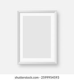 Realistic blank white picture frame. Modern poster mockup for artwork, photography, or advertising. Perfect for art galleries, interior decor, and branding. Vector illustration