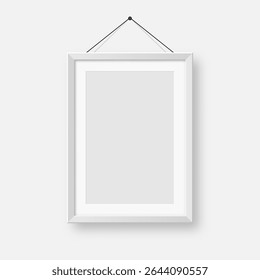 Realistic blank white picture frame. Modern poster mockup for artwork, photography, or advertising. Perfect for art galleries, interior decor, and branding. Vector illustration