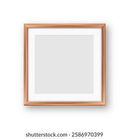 Realistic blank wooden picture frame. Modern poster mockup for artwork, photography, or advertising. Perfect for art galleries, interior decor, and branding. Vector illustration