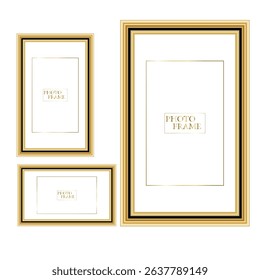 Realistic blank wooden picture frames collection. Modern poster mockup for artwork, photography, or advertising. Perfect for art galleries, interior decor, and branding. Vector illustration