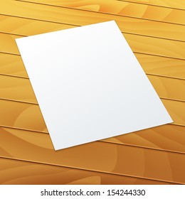 Realistic Blank/empty A4 office paper in perspective on a wood background - Vector MockUp.
