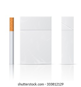 Realistic blanks of cigarette pack and cigarette. Isolated on white background. Perfect for advertising cigarettes