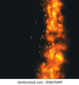 Realistic blazing flame. Vector illustration.