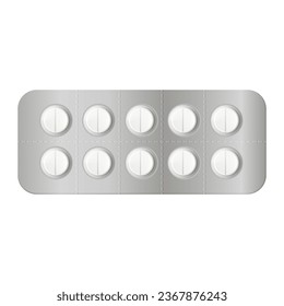 Realistic blister with tablets, pills. Vector medical drugs isolated on white background