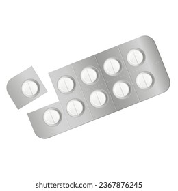 Realistic blister with tablets, pills. Vector medical drugs isolated on white background