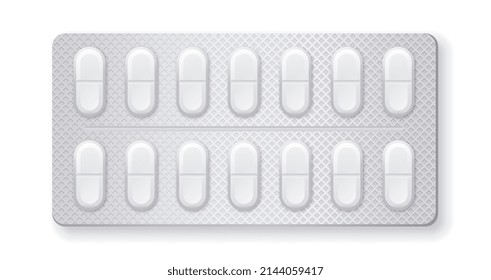 Realistic blisters set. Large collection of drugs to combat stomach problems. Treatment of diseases and protection of immunity. Medical posters or banners. Realistic isometric vector illustration