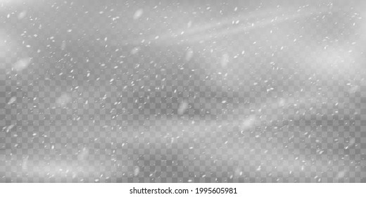 Fondo ventilado realista. Superposición de nieve navideña, caída de copos de nieve invierno nevado clima nevado fondo vectorial
