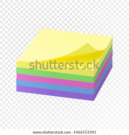 Realistic block of multi-colored note paper. with shadow and curled corner mockup. Vector realism sticky notes paper sheets templates, reminders.