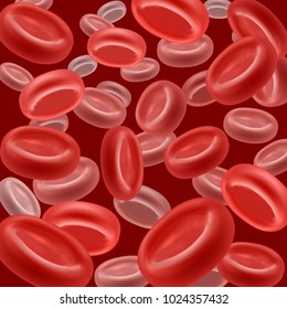 Realistic Blood Erythrocyte Seamless Pattern Background on a Red Diagnosis and Analysis Hematology Poster Health Human Medicine. Vector illustration