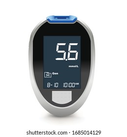 Realistic Blood Glucose Testing Device That Shows Sugar Level In Blood, Diabetes Tester Device Icon. Glucometer Vector Illustration 