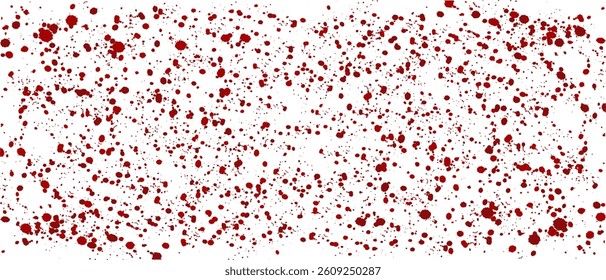 Realistic blood splatter texture on transparent background. Grunge horror pattern ideal for Halloween designs, thrillers, horror covers, and crime scene illustrations