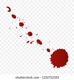 Realistic blood splatters and blood drops vector set. Splash red ink. vector illustration isolated on transparent background.