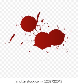 Realistic blood splatters and blood drops vector set. Splash red ink. vector illustration isolated on transparent background.