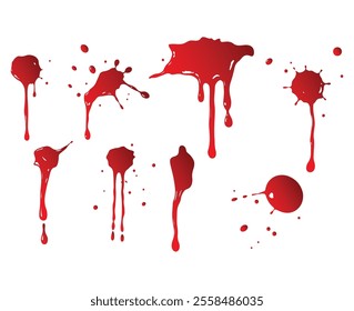 Realistic blood splatters and drops vector set illustration 