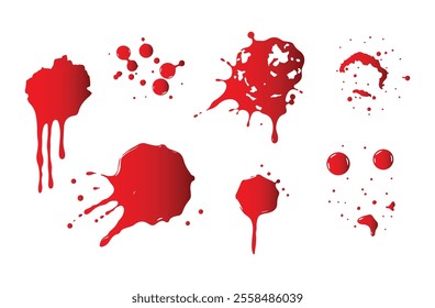 Realistic blood splatters and drops vector set illustration 
