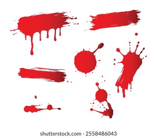 Realistic blood splatters and drops vector set illustration 