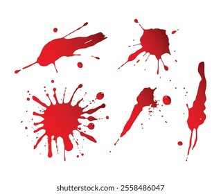 Realistic blood splatters and drops vector set illustration 