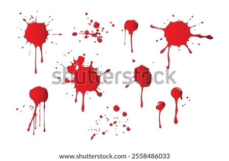Realistic blood splatters and drops vector set illustration 