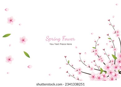 Realistic blooming cherry flowers and petals illustration,cherry blossom vector. pink sakura flower background. cherry blossom flower blooming vector
