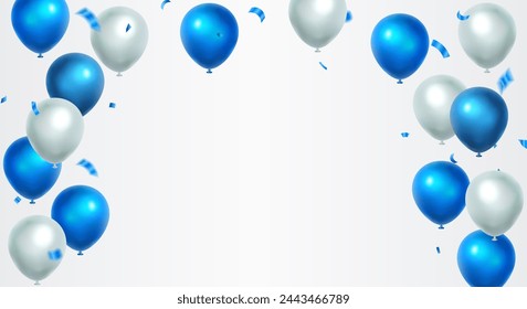 Diseño de globos 3D azul realista para decorar festivales. ilustración vectorial. Plantilla de fondo de celebración.