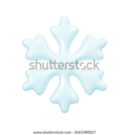 Realistic blue 3d snowflake icon isolated on white background. Meteorology element for weather forecast, xmas and New Year sale banner, winter greeting card. Sign of frost, cold. Vector illustration