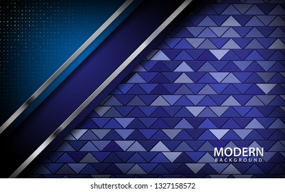 Realistic blue abstract background. Blue layer with silver line on triangle pattern background. 3d backdrop. vector illsutration.