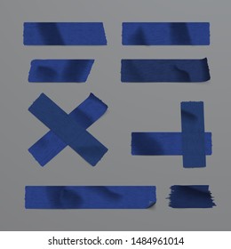 Realistic Blue Adhesive Tape Set. EPS10 Vector