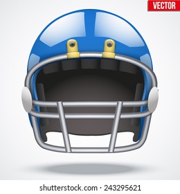 Realistic Blue American football helmet with reflex. Equipment sport illustration. Vector Isolated on background.