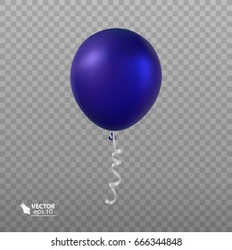 Realistic blue Balloon, isolated on Transparent background, vector, air ball illustration