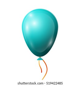 Realistic blue balloon with ribbon isolated on white background. Vector illustration of shiny colorful glossy balloon