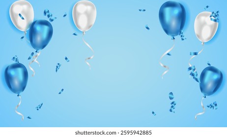 realistic blue balloons and confetti background