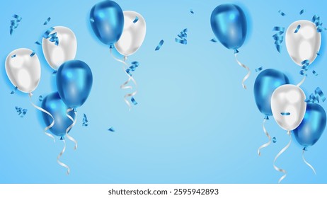 realistic blue balloons and confetti background