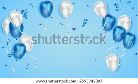 realistic blue balloons and confetti background