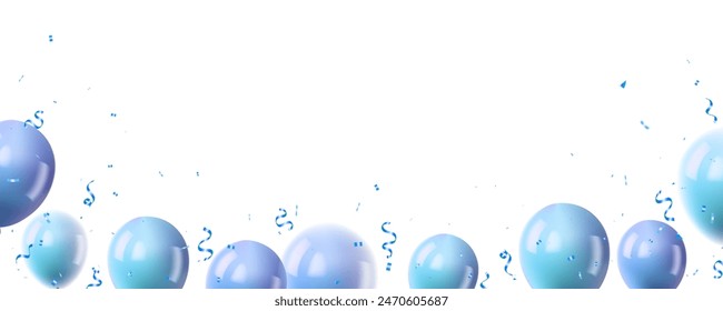 realistic blue balloons and confetti for grand opening luxury greeting card vector illustration