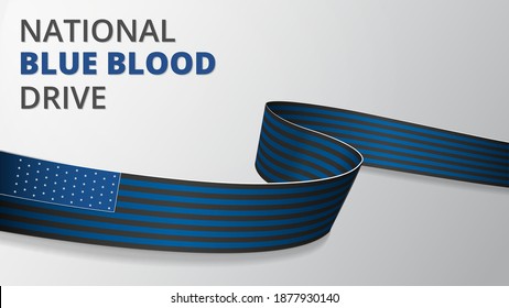 Realistic blue and black ribbon. Vector illustration. National Blue Blood Drive. Support to Americas law enforcement officers. Concerns of Police Survivors. Grey background