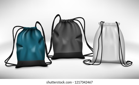 Realistic Blue, Black And White Sport Backpack Bag. EPS10 Vector