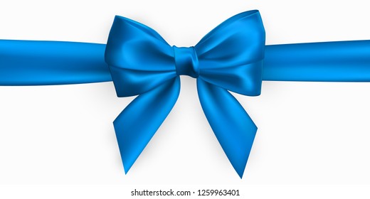 Realistic blue bow. Element for decoration gifts, greetings, holidays. Vector illustration.