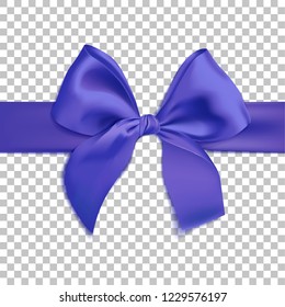 Realistic blue bow isolated on transparent background. Vector illustration. Template for brochure or greeting card.