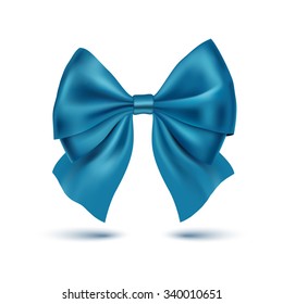Realistic blue bow. Ribbon. Vector illustration