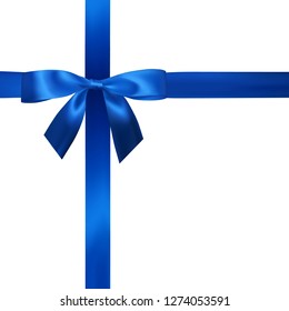 Realistic blue bow with blue ribbons isolated on white. Element for decoration gifts, greetings, holidays. Vector illustration.