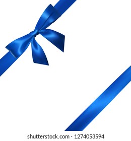 Realistic blue bow with blue ribbons isolated on white. Element for decoration gifts, greetings, holidays. Vector illustration.