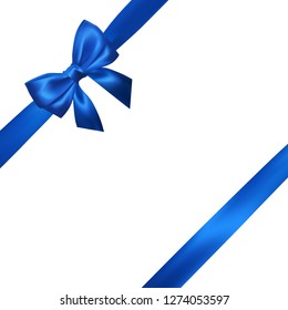 Realistic blue bow with blue ribbons isolated on white. Element for decoration gifts, greetings, holidays. Vector illustration.