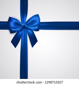 Realistic blue bow with ribbons isolated on white. Element for decoration gifts, greetings, holidays. Vector illustration.