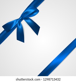 Realistic blue bow with ribbons isolated on white. Element for decoration gifts, greetings, holidays. Vector illustration.