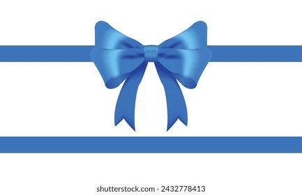 Realistic Blue bow shiny satin and ribbon horizontal line with shadow vector EPS10 for decorate your wedding card,website or gift card,isolated on white background