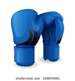 Realistic blue boxing gloves icon isolated on white background, sport equipment, vector illustration