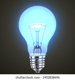 luz azul realista de la bombilla aislada en un fondo oscuro. ilustración vectorial.